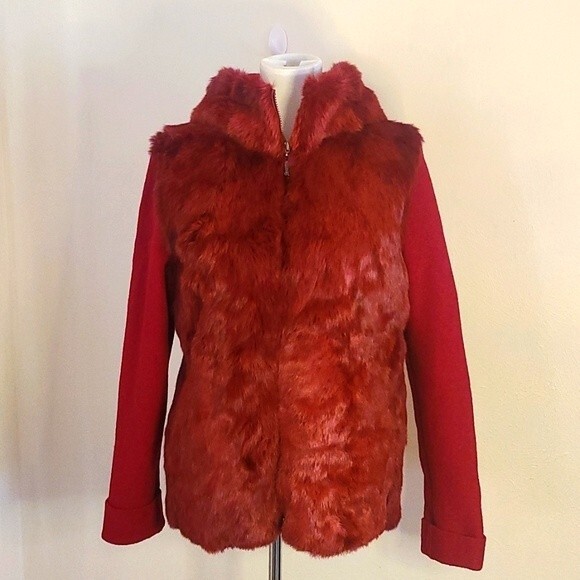 Hilary Radley Red Wool Mix Zip Up Hooded Coat Size L - Picture 1 of 15
